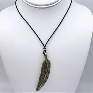 Fossil Jeweled Feather Leather Cord Necklace